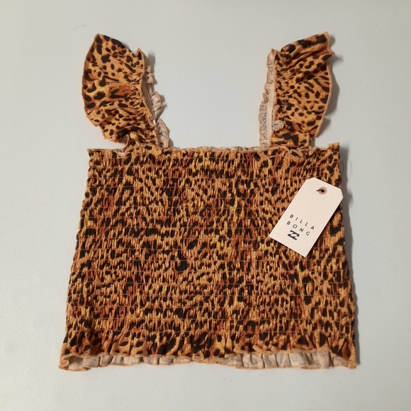 Billabong Crop Top Women's Small Brown Animal Print Sleeveless Stretch Casual - Picture 3 of 9